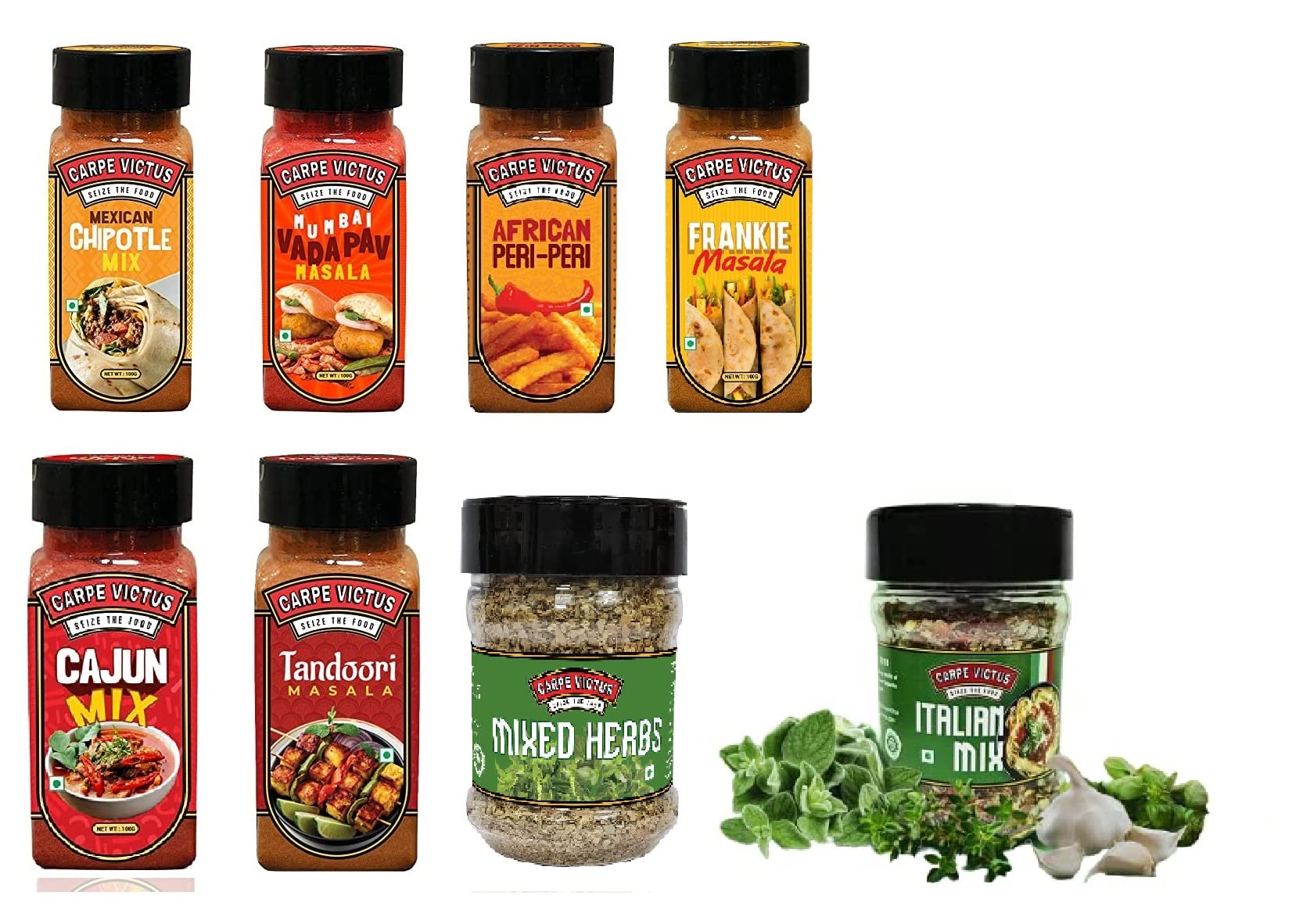 Carpe Victus The OG Spice Combo (Chipotle, Vada Pav Masala, Peri Peri, Frankie Masala, Cajun, Tandoori Masala, Mixed Herbs, Italian Mix), Seasonings Mixes for Exotic Flavor for Food, Pack of 8 (B09WTTQD6D) Amazon Price History, Amazon Price Tracker