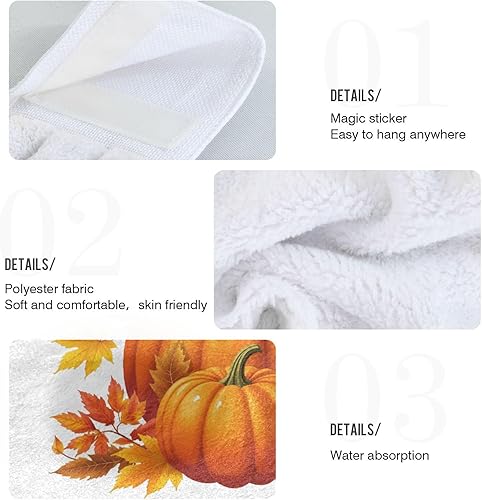 Miniatura 5 de Toallas de cocina colgantes de calabazas amarillas otoñales, 2 piezas de hojas de otoño, toallas de mano, toallas de barra de té, toallas para baño,