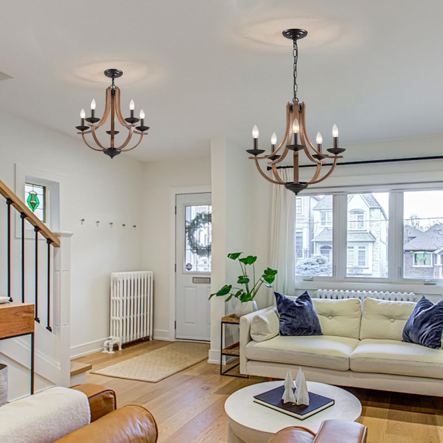 Rustic Chandelier 5-Light Candle Ceiling Lighting Fixtures 21 Inches Height Adjustable Hanging Light, Perfect for Dining Room, Kitchen Island, Bedroom and Living Room