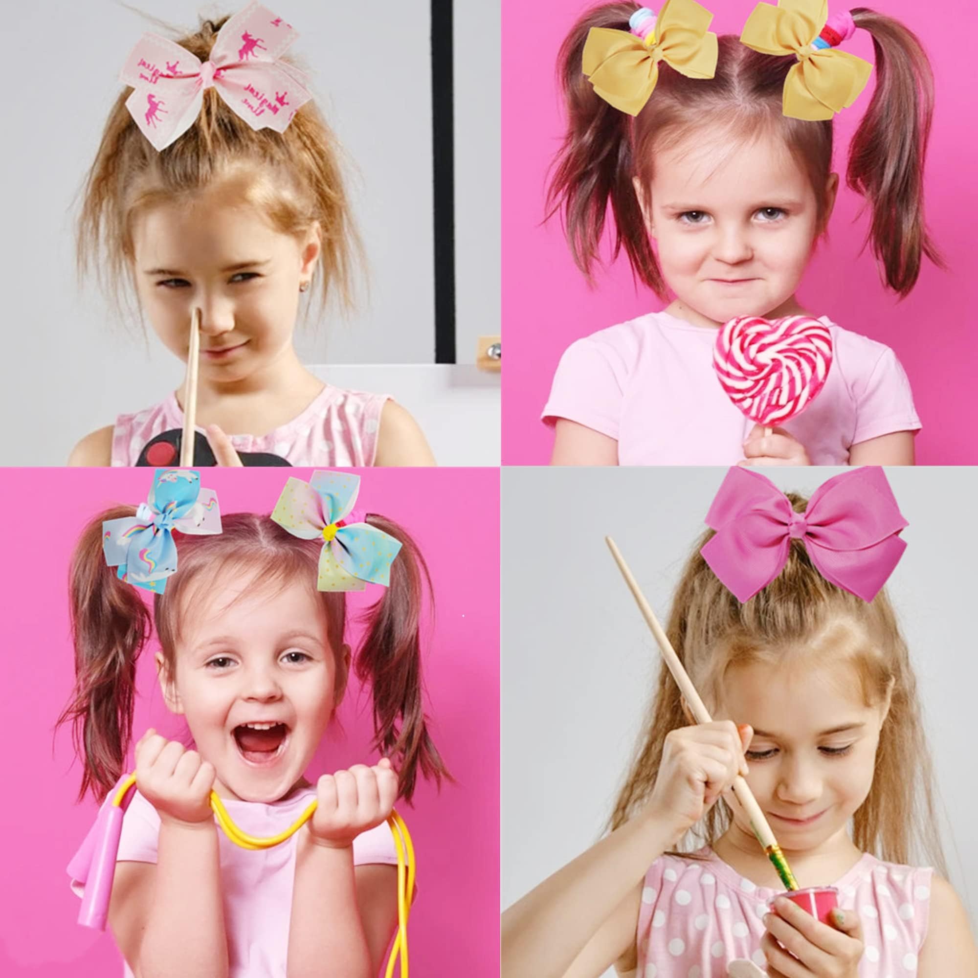 20 lazos para el pelo de 5 pulgadas para niñas, pinzas de cocodrilo, cinta de grogrén, corazón, arco iris, moños grandes, accesorios para niñas pequeñas, niños y adolescentes