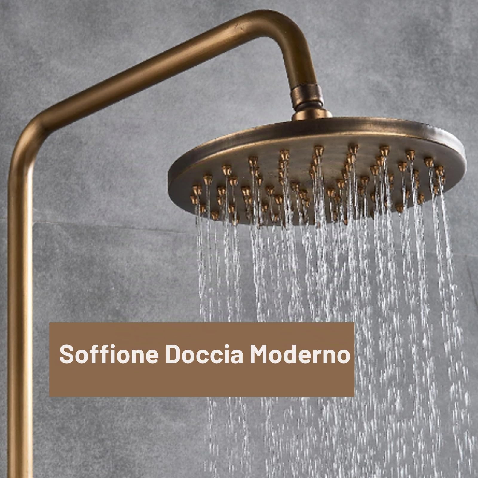 Set doccia con soffione doccia a pioggia, 20 x 20 cm, rotondo, asta doccia a pioggia, regolabile, 78 – 115 cm, colonna doccia con ripiano, in ottone