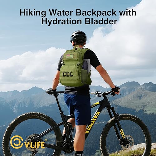 Miniatura 8 de CVLIFE Mochila táctica de hidratación con vejiga de agua de TPU de 3 L, mochila de senderismo de 22 L para hombres y mujeres, mochila de agua Molle