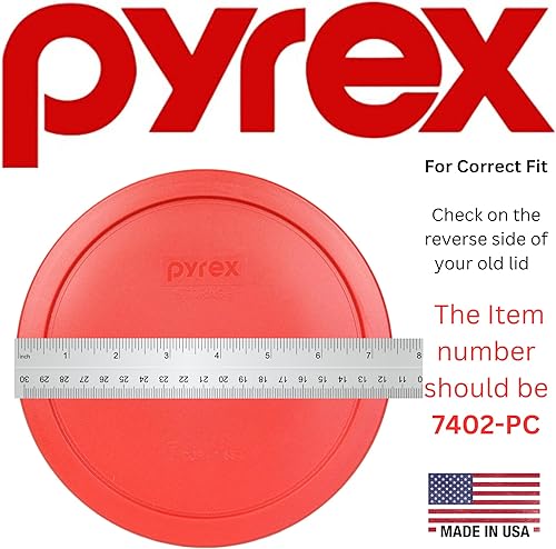 Miniatura 3 de Pyrex 7402-PC, tapas de repuesto rojas para almacenamiento redondo para vasos de 7" de diámetro 6 y 7 Redondo, Rojo