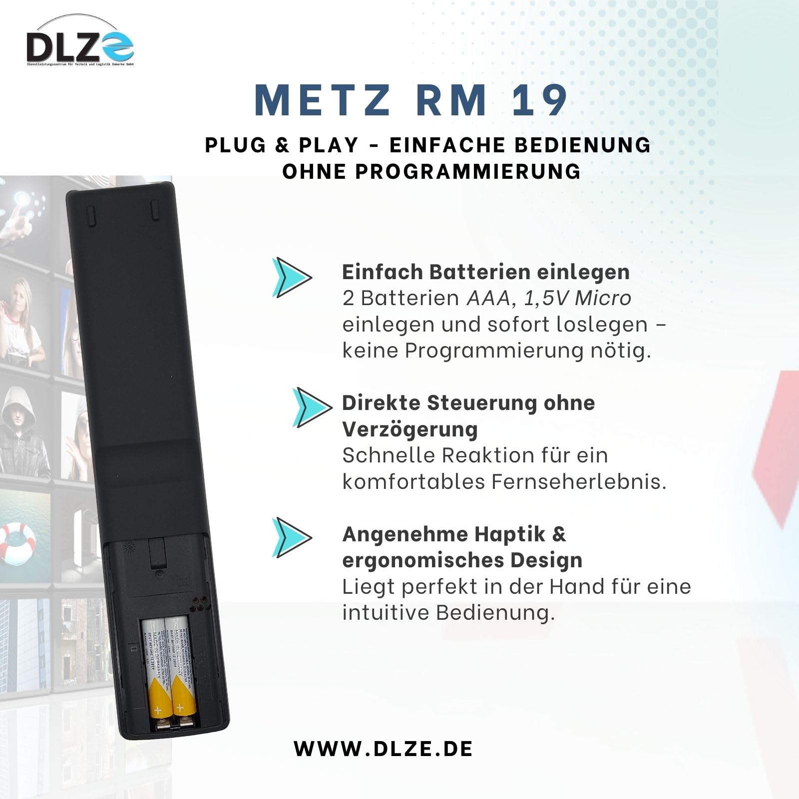 Metz RM19 – Original-Fernbedienung für Metz TV-Geräte – Modell, sofort einsatzbereit, auch passend für RM18