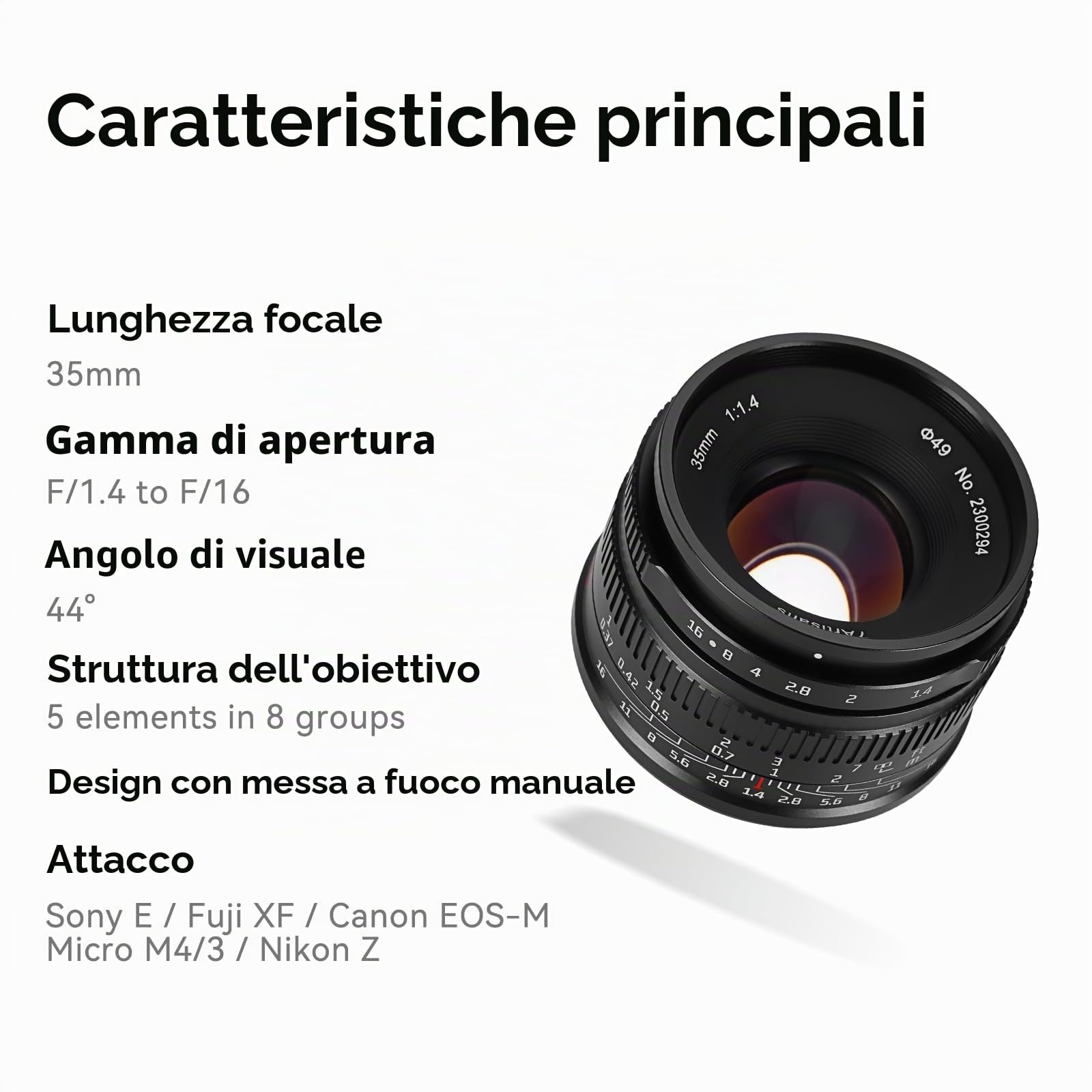 7artisans Obiettivo fisso 35 mm F1.4 Mark II APS-C Messa a fuoco manuale Ampia apertura compatibile con fotocamere mirrorless Canon R Mount R RP R5 R6
