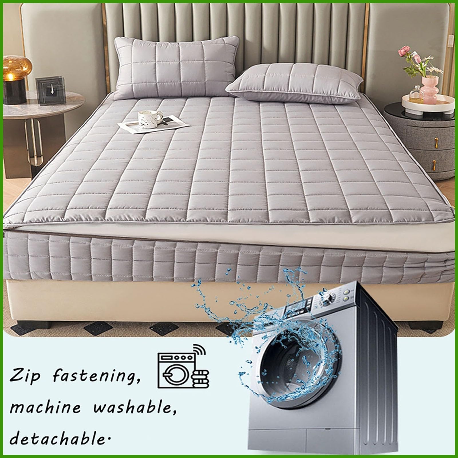 Coprimaterasso Singolo Matrimoniale Con Cerniera Copri Materasso 1 Una Piazza E Mezza,Fodera Per Materasso 120x190/160x190/120x200 Imbottito Personalizzabile Trapuntato(Bianco,160x190x20cm)