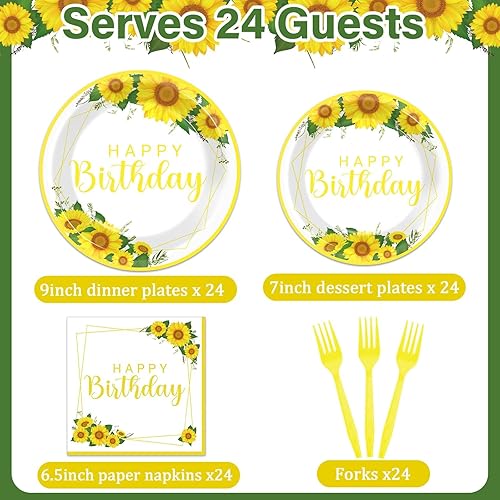 Miniatura 254 de 96 piezas de suministros de fiesta de cumpleaños florales de cumpleaños, platos de papel, servilletas, flores de oro rosa, decoraciones de fiesta