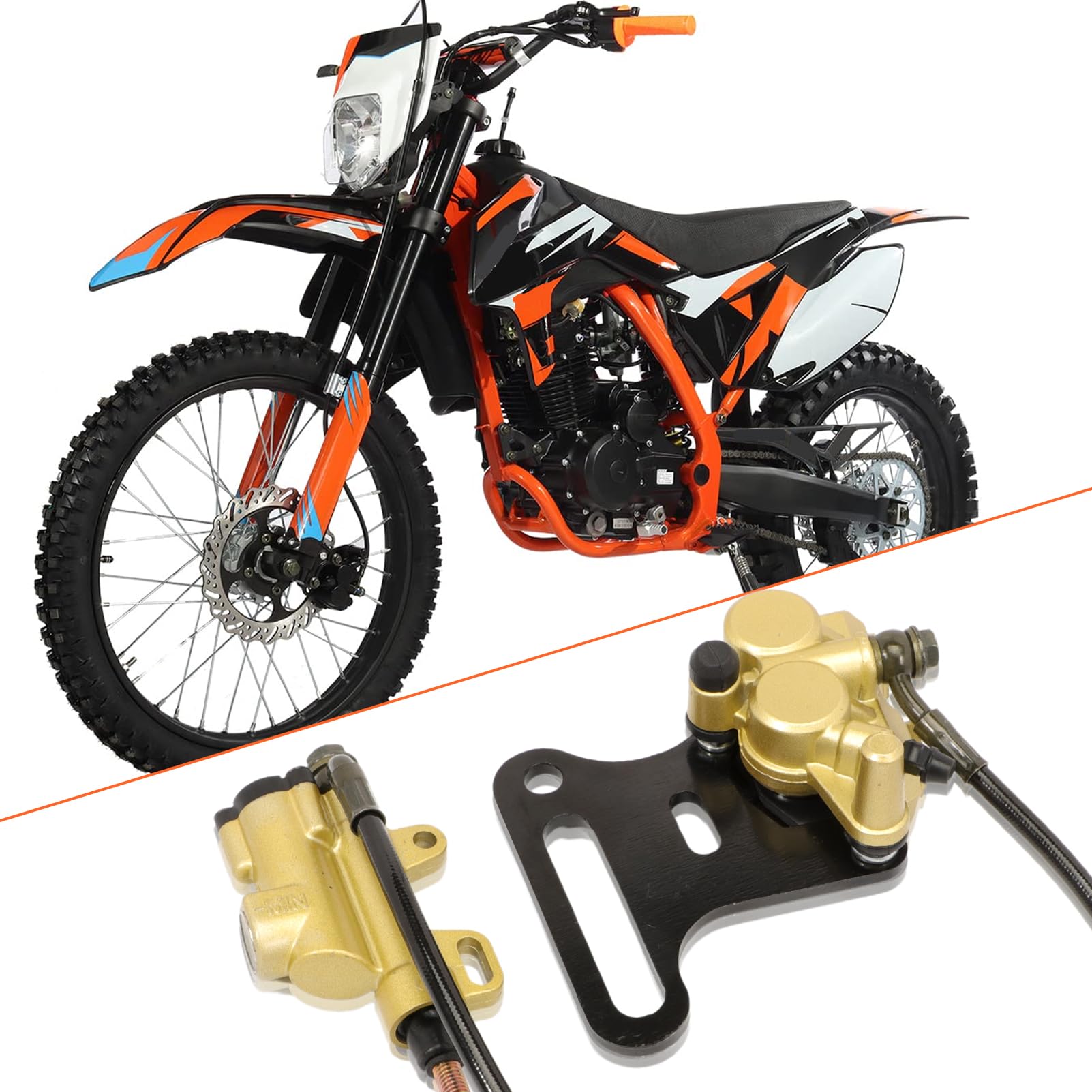 Pinza de freno Pastillas de freno Kit de freno hidráulico Sistema trasero con pastillas Compatible con 50cc 70cc 90cc 110cc 125cc 140cc 150cc Pit Dirt Bike 12mm
