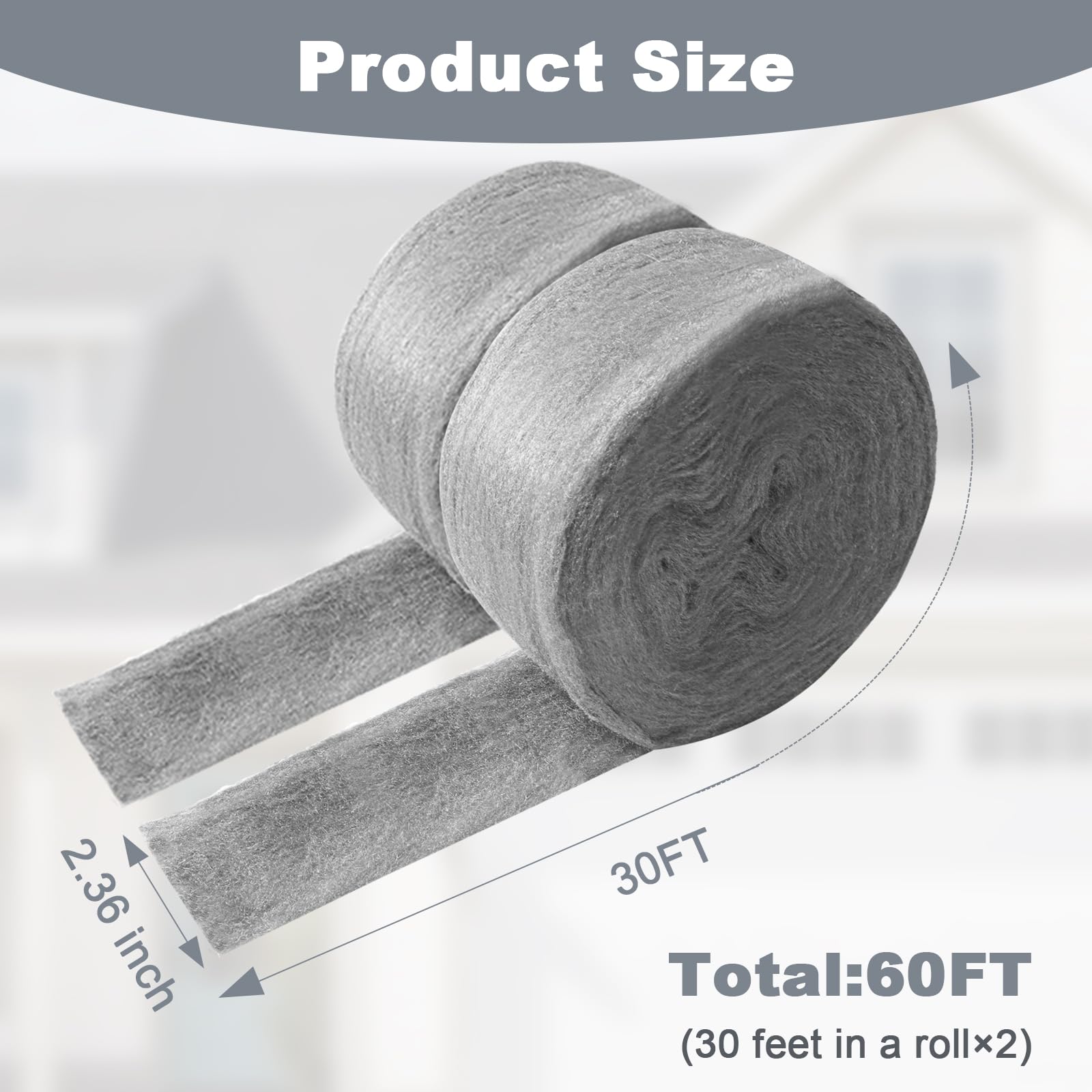 Storystore Steel Wool Mice Control, 60 FT Stainless Steel Wool Fill Fabric Roll, Gap Blocker Coarse Wire Hardware Cloth DIY Kit for Holes, Wall, Garden, Kitchen, Pipeline in Garage