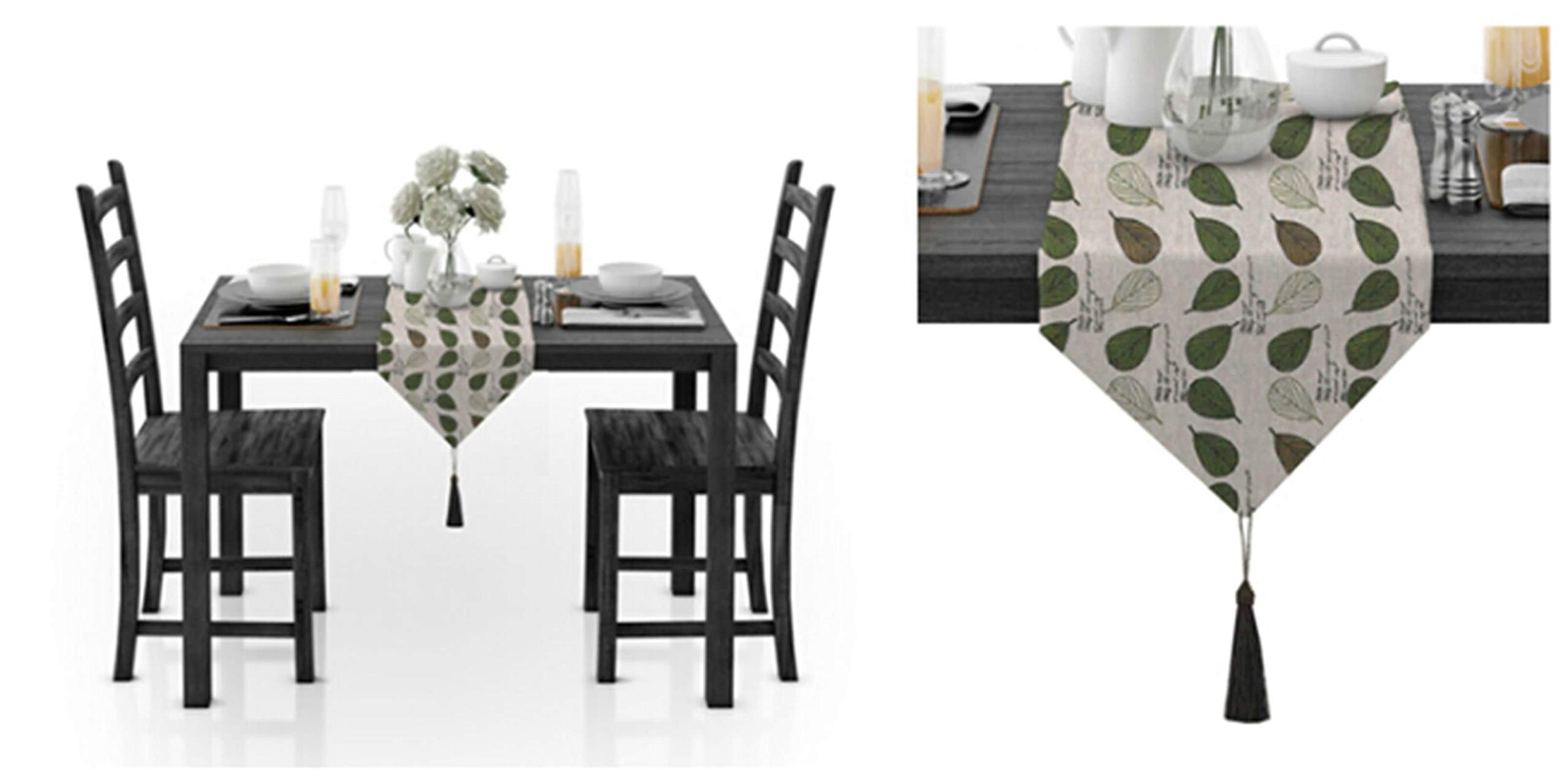 Aeici Camino de mesa de comedor de algodón, diseño de hojas, 30 x 188 cm, color dorado para boda, verde café