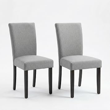 Fabric Upholstered Dining Chairs Set of 2 with Nailhead Trim, Modern Parsons Dining Chairs, Soft Padded Seating with Wood Legs for Kitchen, Living Room and Restaurant, Gray