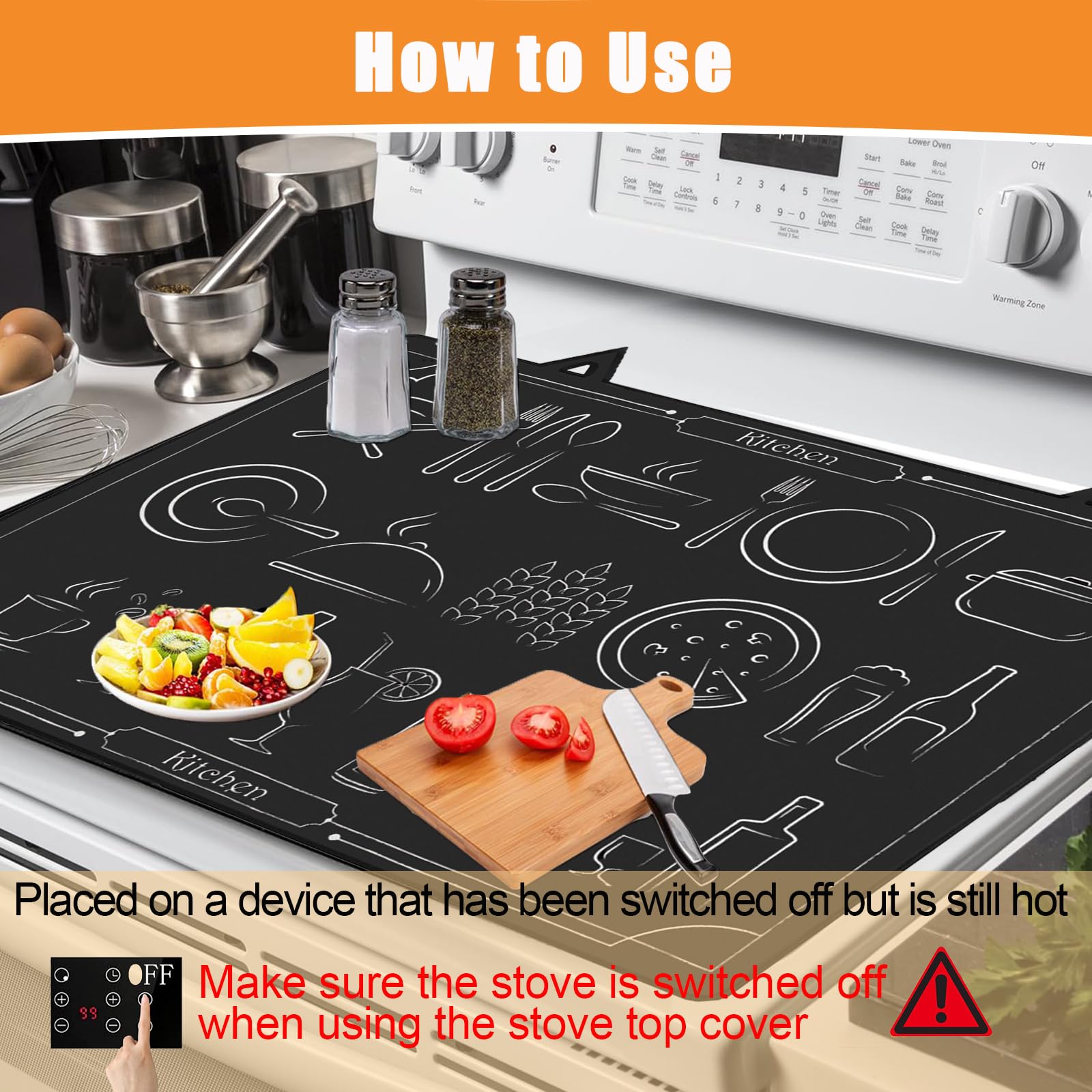 Copri Piano Cottura Induzione 62x53cm, Silicone Coperchio Piano Cottura Antiscivolo,Tappetino Protettivo per Piano Cottura a Induzione con 2 Ganci,Antigraffio,resistente al calore (02)