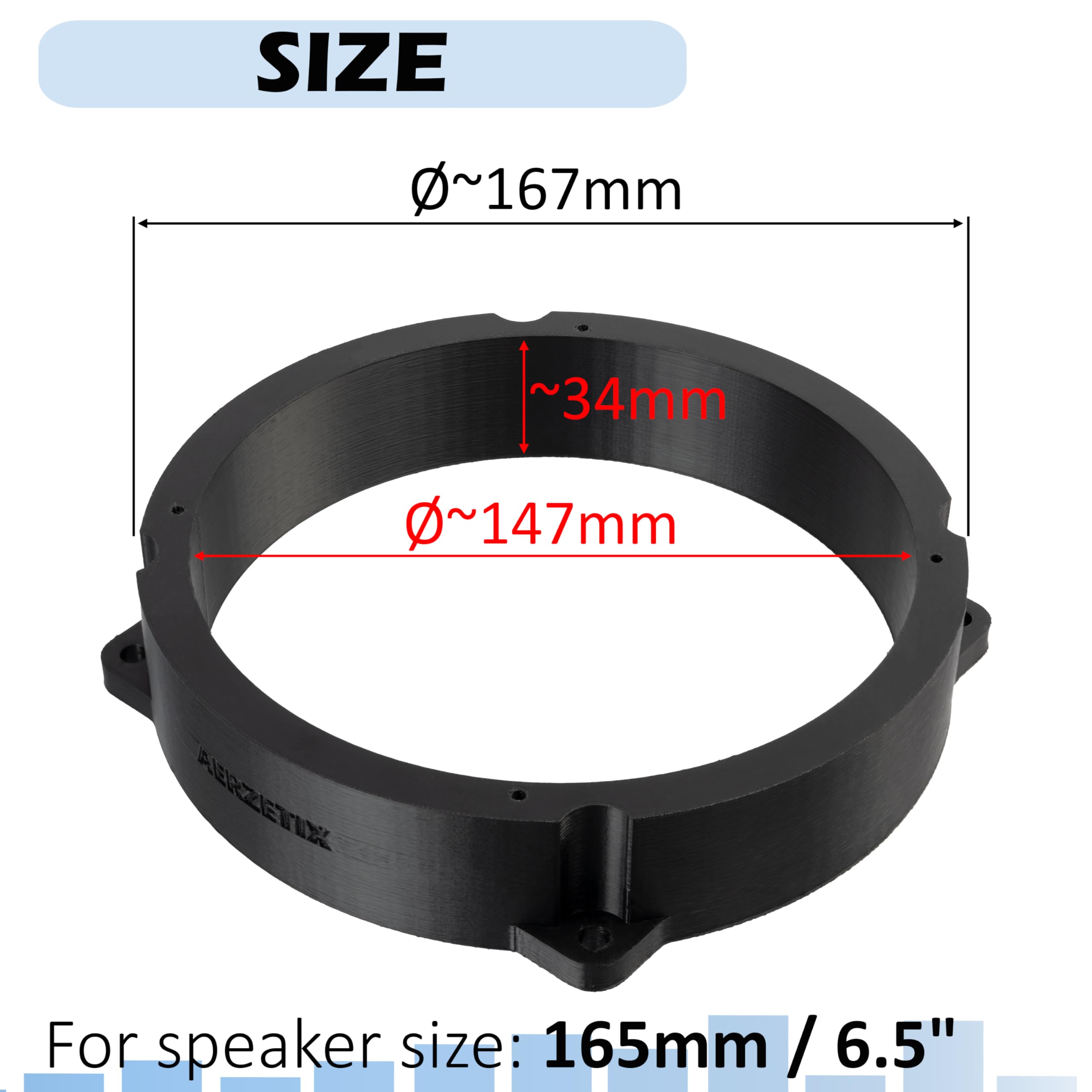 AERZETIX | Juego de 2 adaptadores para Altavoces Ø165 mm en plástico ABS | Compatible con Alfa Romeo Brera, 147/159 939, Fiat Idea, Lancia Ypsilon 843, Hyundai i30 GD/GDH