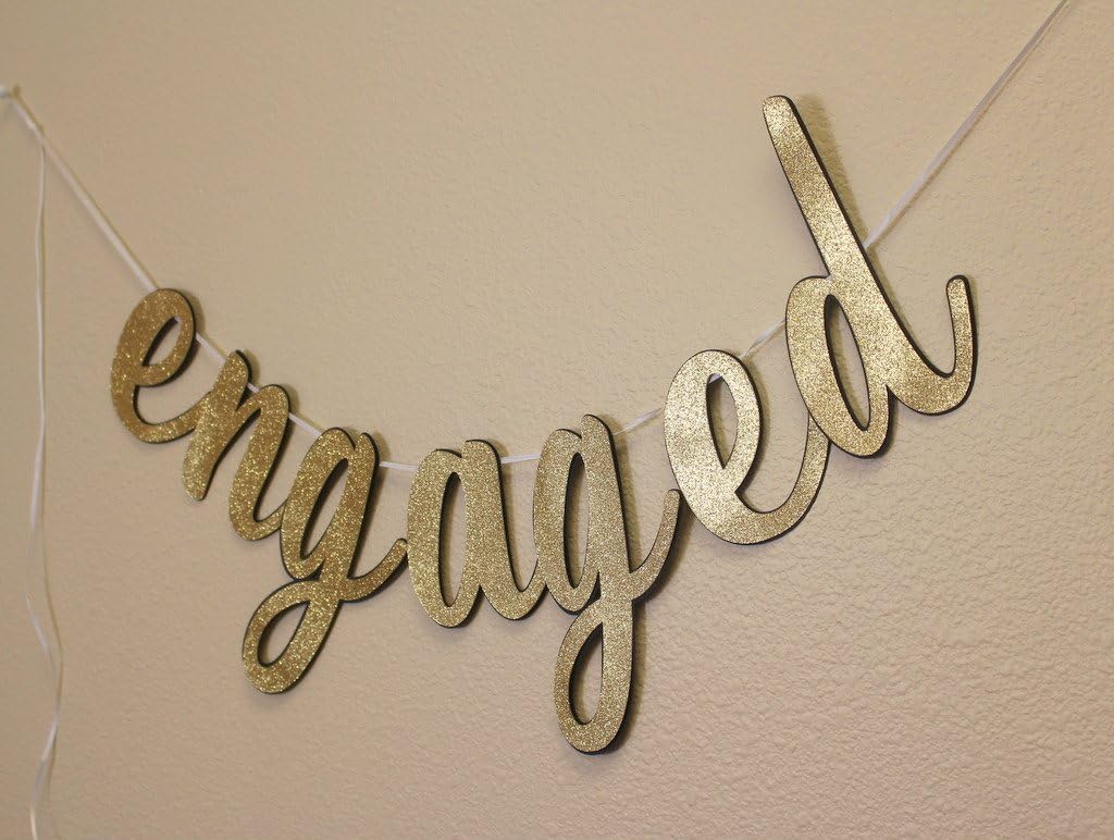 Amazon.com: All About Details Engaged Cursive Banner, Engagement ...