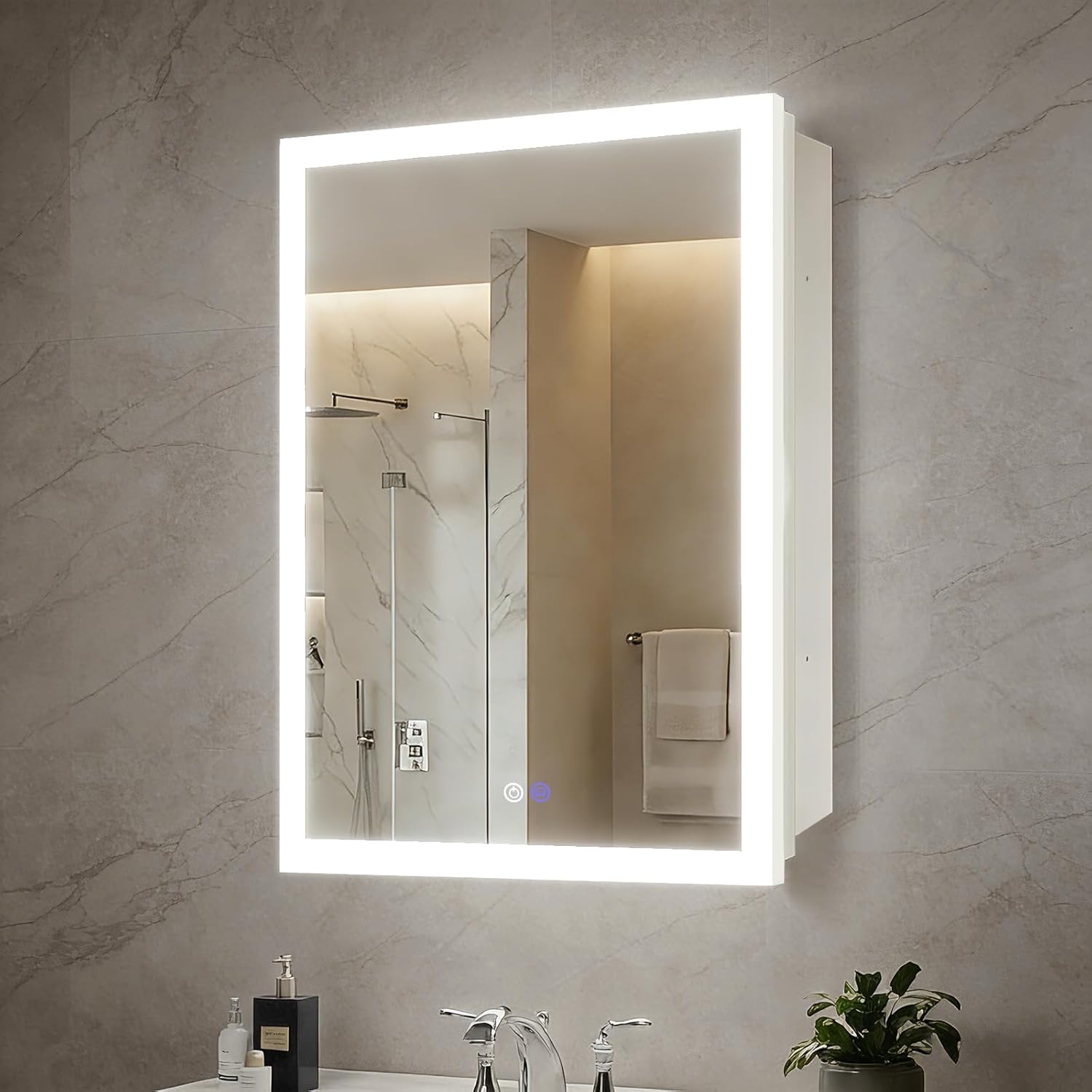 16x26 Inch Lighted Medicine Cabinet with Anti-Fog Mirror, 3 Glass Shelves, Dimmable LED, Recessed or Surface Mount Bathroom Smart Mirror Cabinet