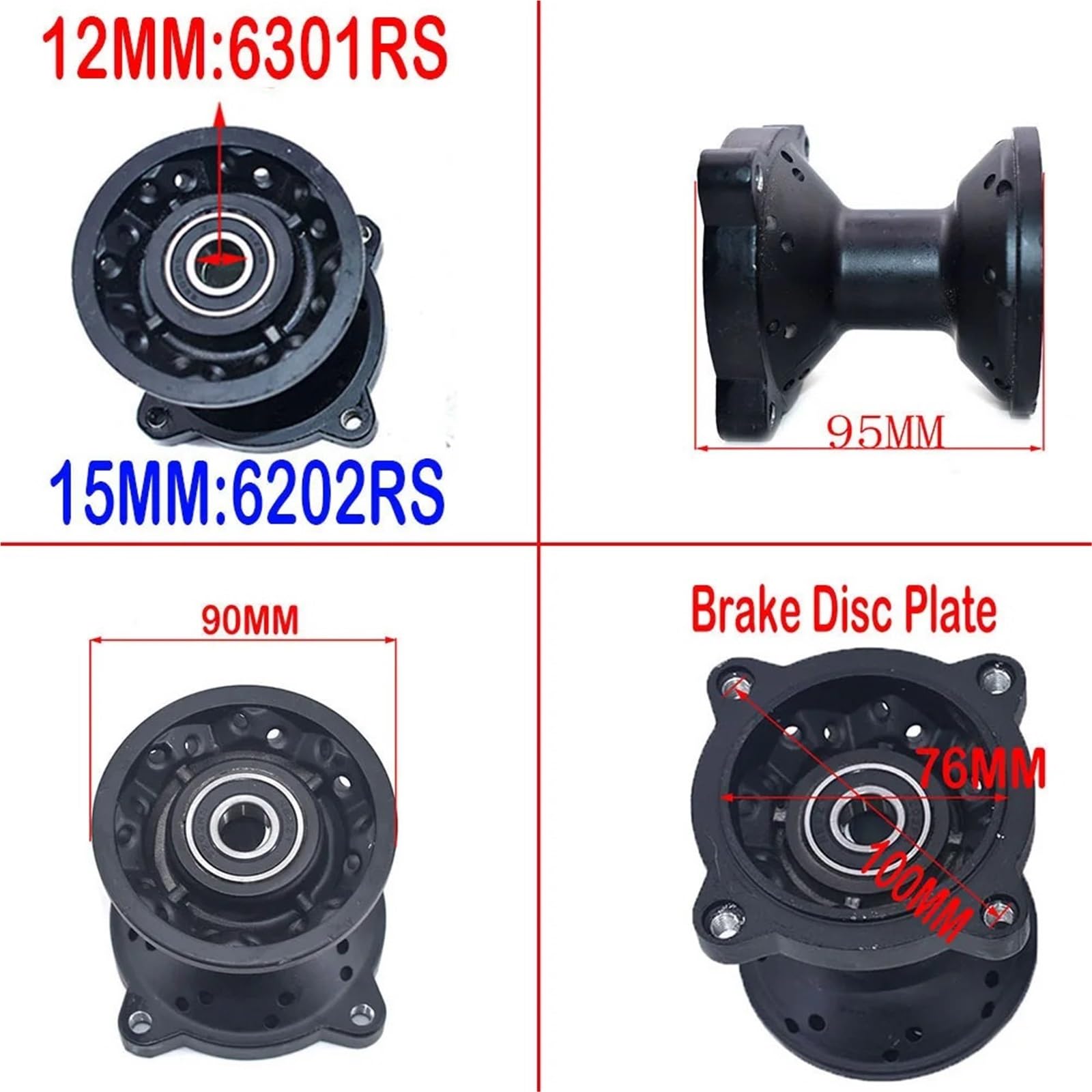Piasty kół motocyklowych Pasuje do CRF50 XR50 70 przednich 1,60-10 cali tylnych 10-calowych aluminiowych felg aluminiowych czarna piasta Piasta(Silver 12mm Axle)