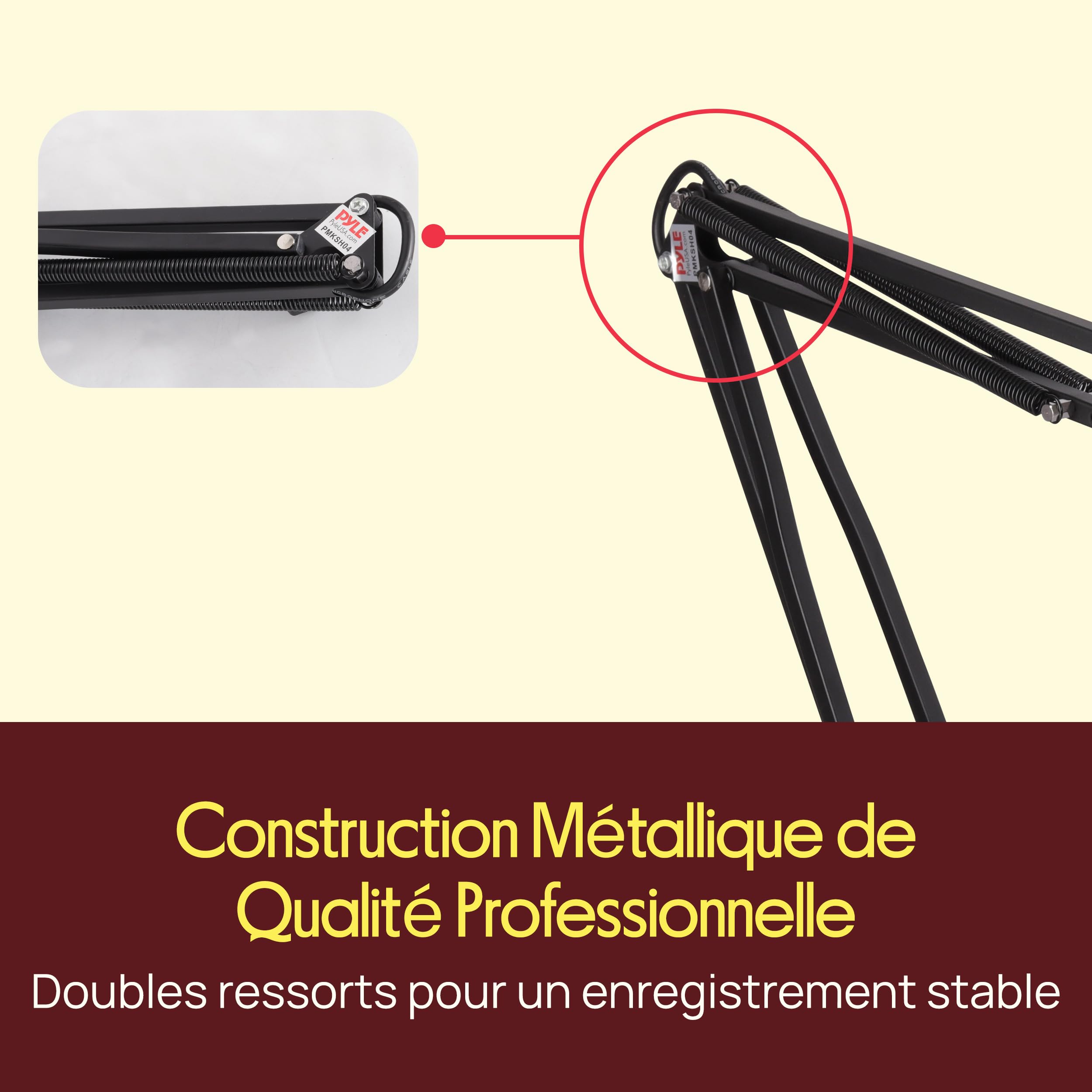 Pyle Support Microphone Boom Suspension Pro – Support Microphone à Ressort, Bras Flexion avec Shock Mount, Inclinaison et Extension Réglables, Parfait pour Podcasts, Streaming, DJ, Extensible