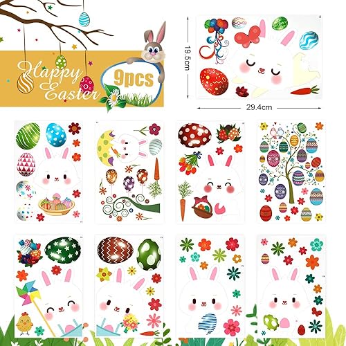 Miniatura 2 de 97 calcomanías de ventana para niños, 9 hojas, calcomanías de conejo de huevo, calcomanías de ventana para el hogar, oficina, suministros de