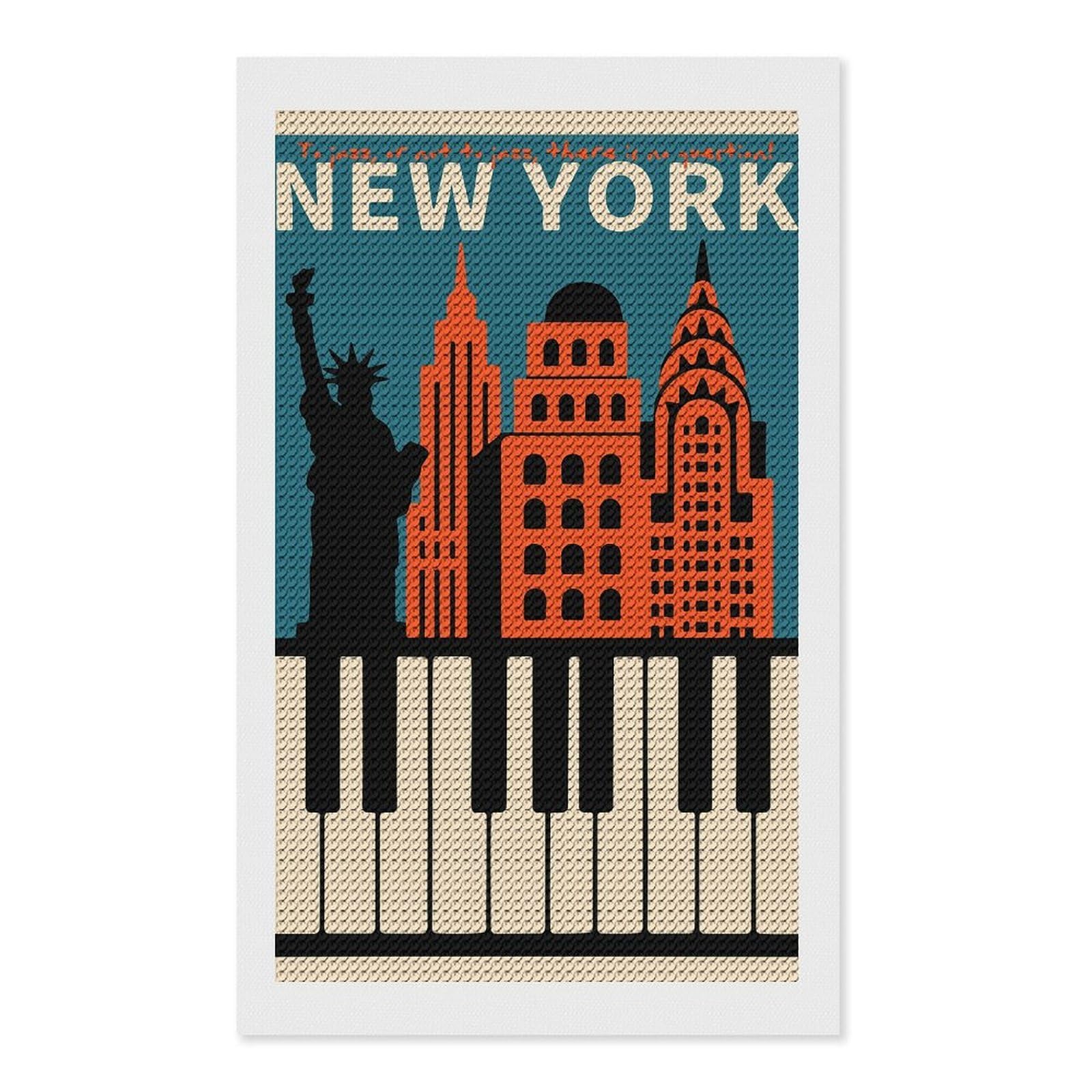 Junmoney New York Jazz Round Drill Diamond Painting 12"x20", for Women, Relaxing DIY Hobby, Bedroom Decor, Christmas Gift, Adhesive Canvas