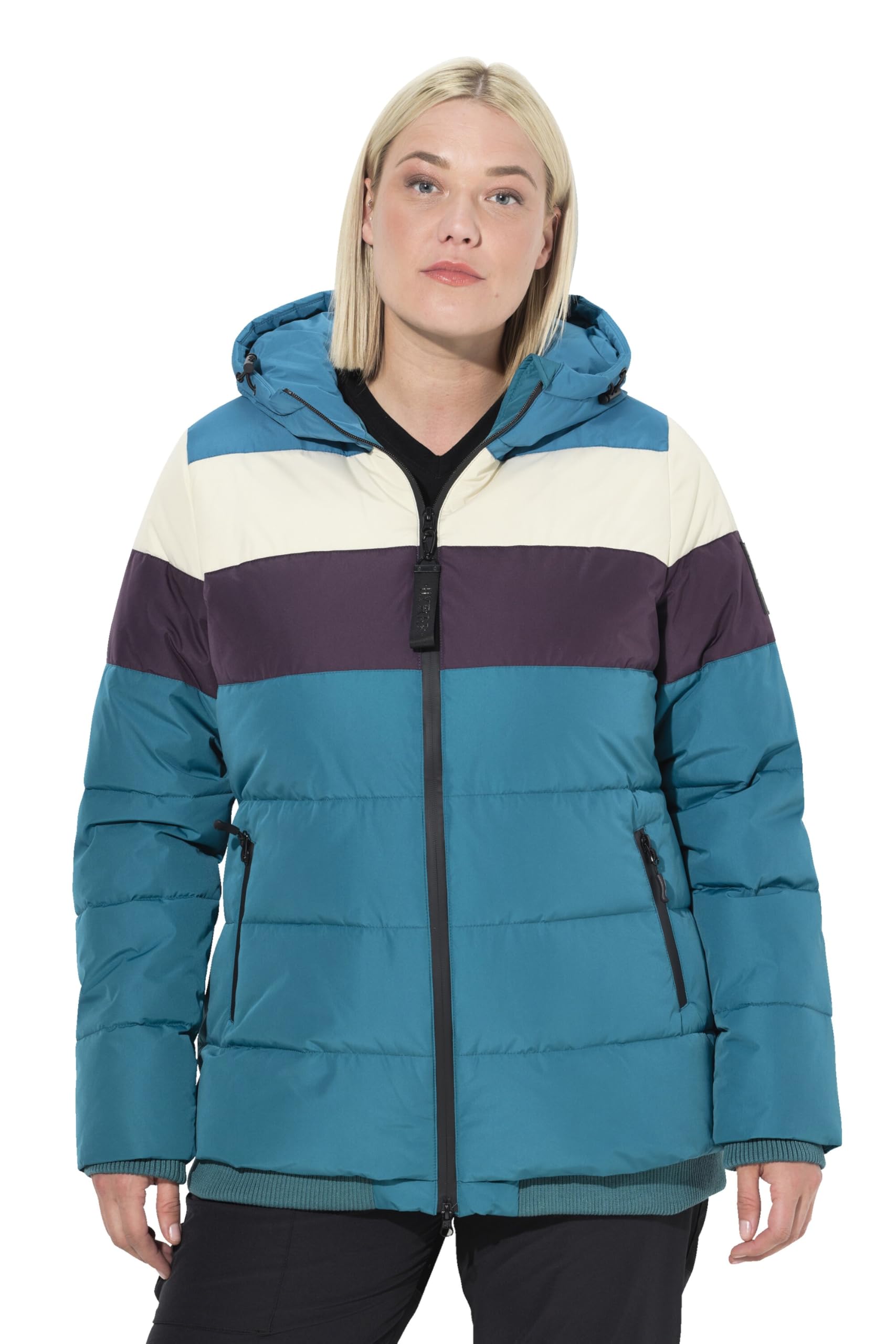 Ulla Popken Damen große Größen Übergrößen Plus Size Funktionsjacke, wasserdicht, 2-Wege-Zipper, Kapuze 811141