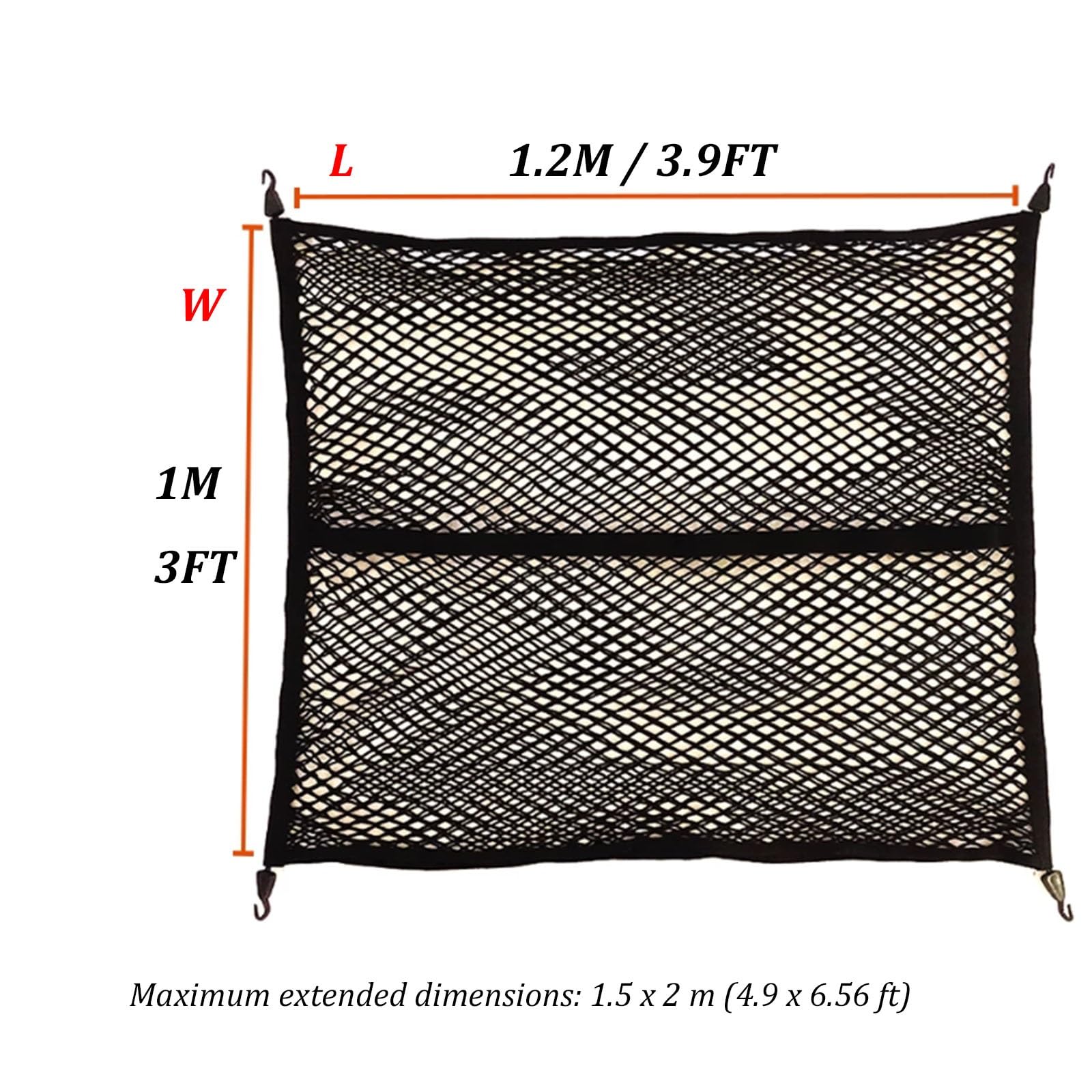 Universelles, elastisches Gepäcknetz/Ladungsnetz mit Haken – für Ladeflächen, Kofferräume, Wohnmobile, Boote und zur Aufbewahrung(1 * 1.2m)