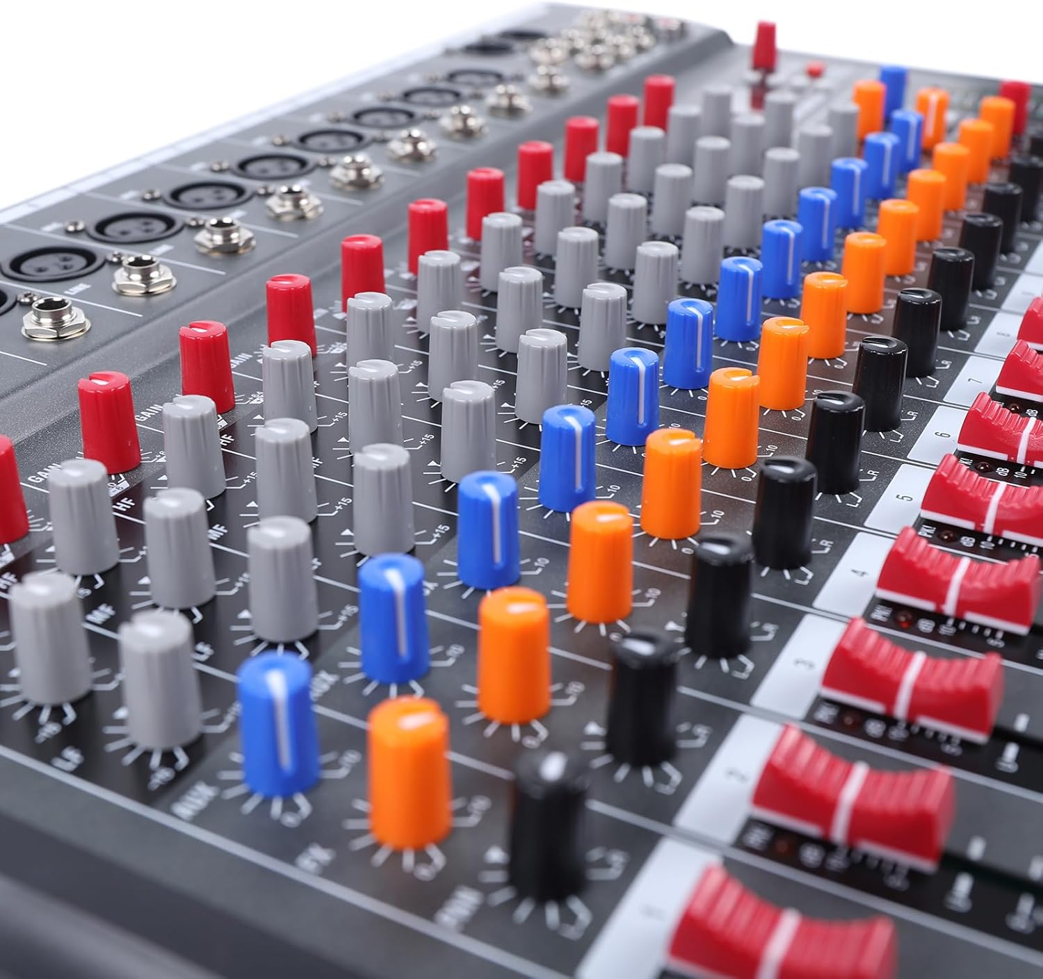 Audio Mixer, 12 Channel Professional Audio Mixer Sound Mixing Console, 3-Band Equalization Regulate DJ Mixers Bluetooth USB Sound Mixer Board for Live KTV DJ Studio XLR +48V