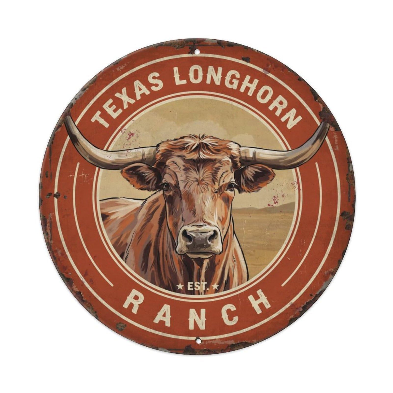 Round Western Cattle Art Sign Metal Tin Sign Plaque
