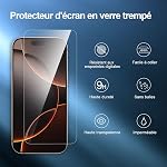 NEW'C 3 Pack conçu pour iPhone 16 Pro/17/17 Pro, Protecteur d'écran (6.3 pouces), Protection améliorée en verre trempé avec outil d'installation facile inclus, Ultra Résistant