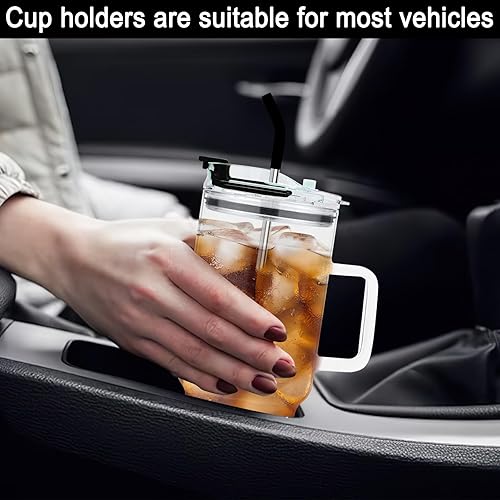 Miniatura 5 de Vaso de vidrio con tapa y popotes, taza de vidrio de gran capacidad de 40 onzas con asa, vasos para beber con posavasos de silicona, taza de agua de