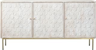 Creative Co-Op Mango Wood Scalloped Console with 3 Doors and 3 Shelves, White