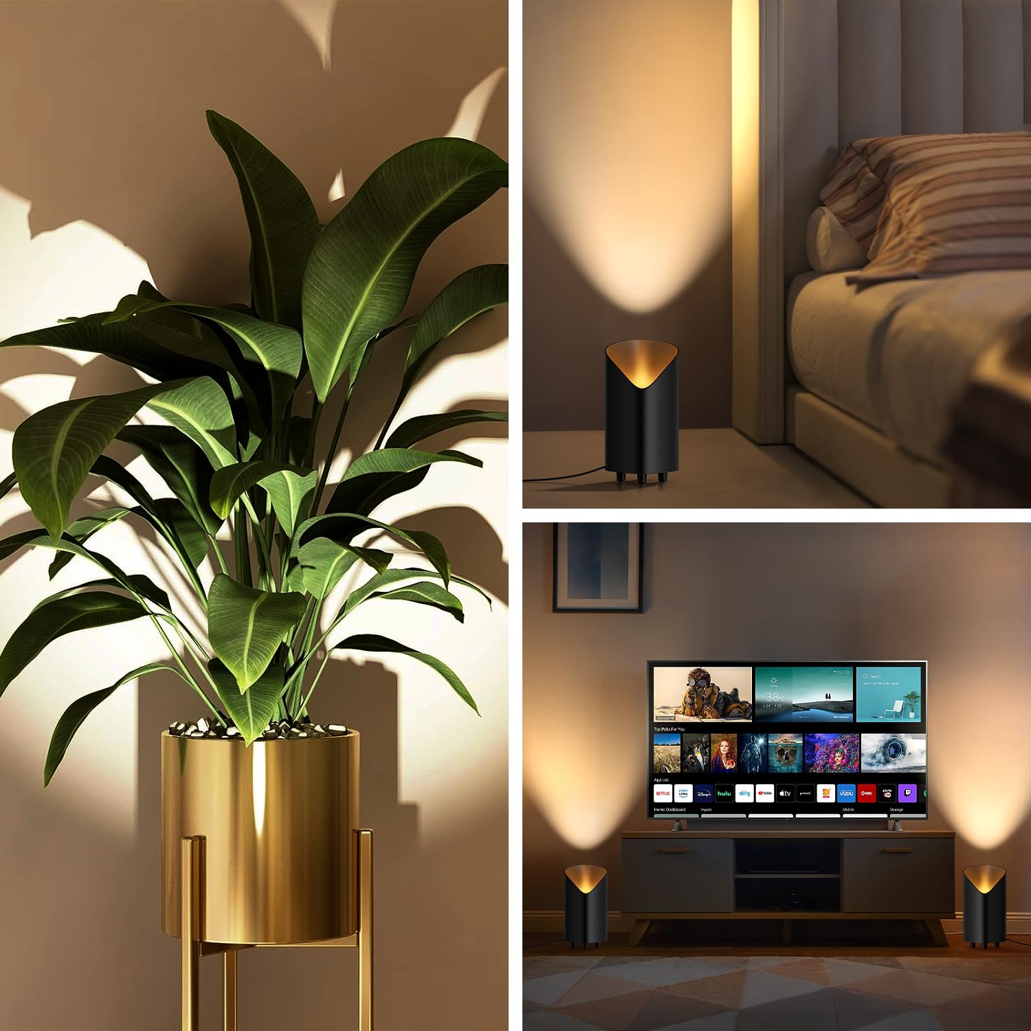 LED Uplight Spot 2 Stück, 7W Bodenstrahler, LED Bodenleuchte zur indirekten Beleuchtung, Standleuchte inklusive GU10 LED Lampe 500LM, Warmes Licht mit 3000 Kelvin, Schwarz