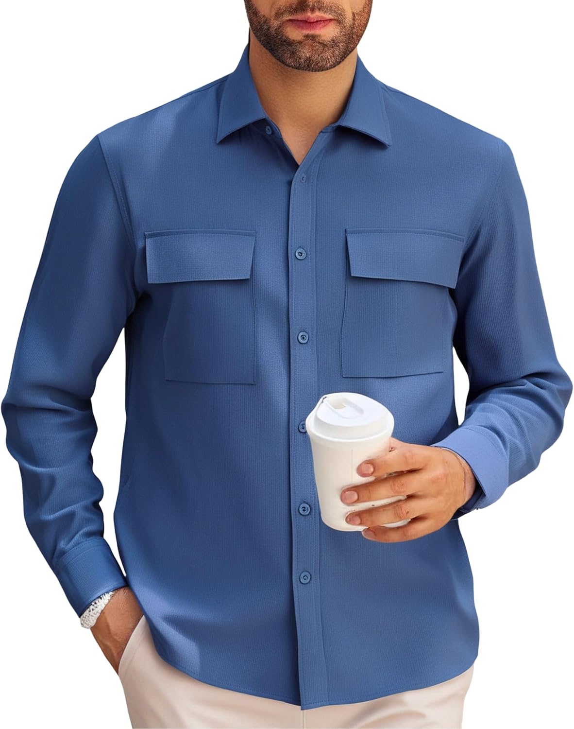 Alex Vando Mens Button Down Shirts Two Pockets Long Sleeve Casual Dress Shirt for Men