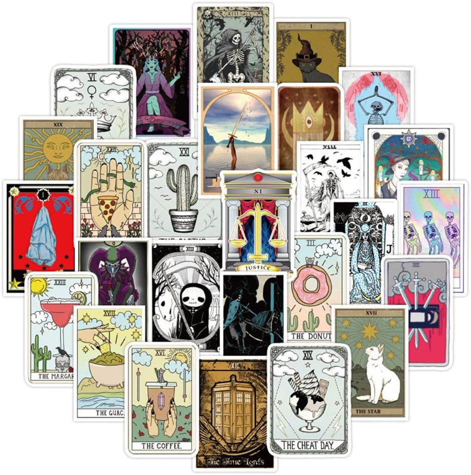 50PCS Tarot Divination Stickers for Laptop and Computer, Astrology Waterproof Vinyl Stickers for Water Bottle Hydro Flask Car Bumper Luggage (Tarot Divination)
