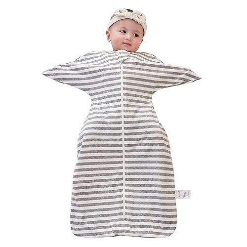 ZIGJOY Shark-Fin - Manta de transición para bebé, saco de dormir con mangas, de algodón, ligera, para recién nacido, con cremallera de 2 vías para