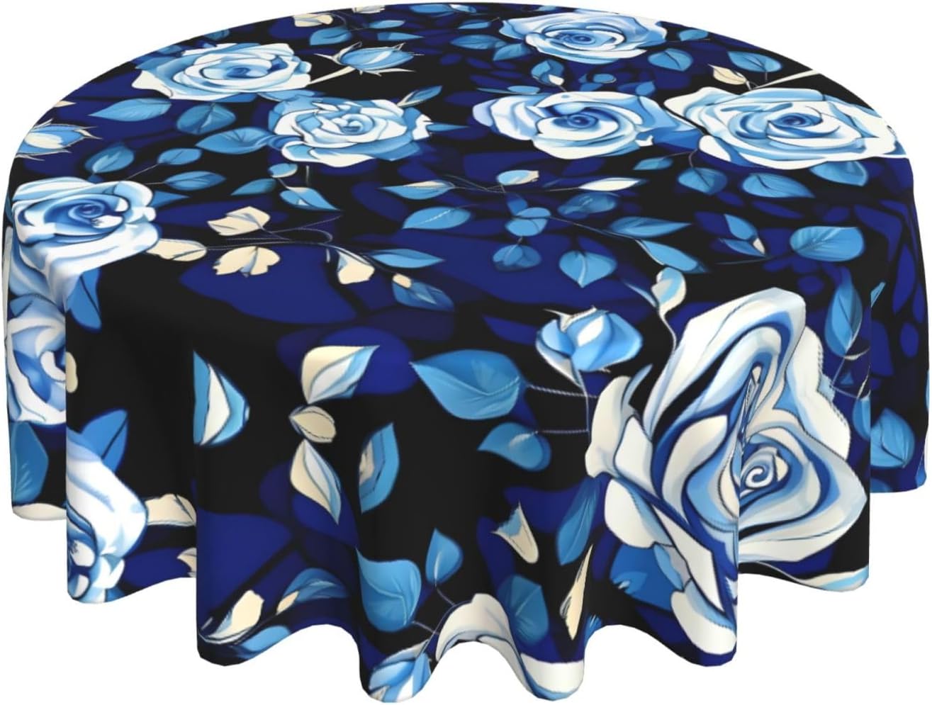 Blue Flower Pattern Roses Print Wrinkle Free Dining Table Cover for Birthday Party Farmhouse Tablecloths Up to 60 x 60 Inches