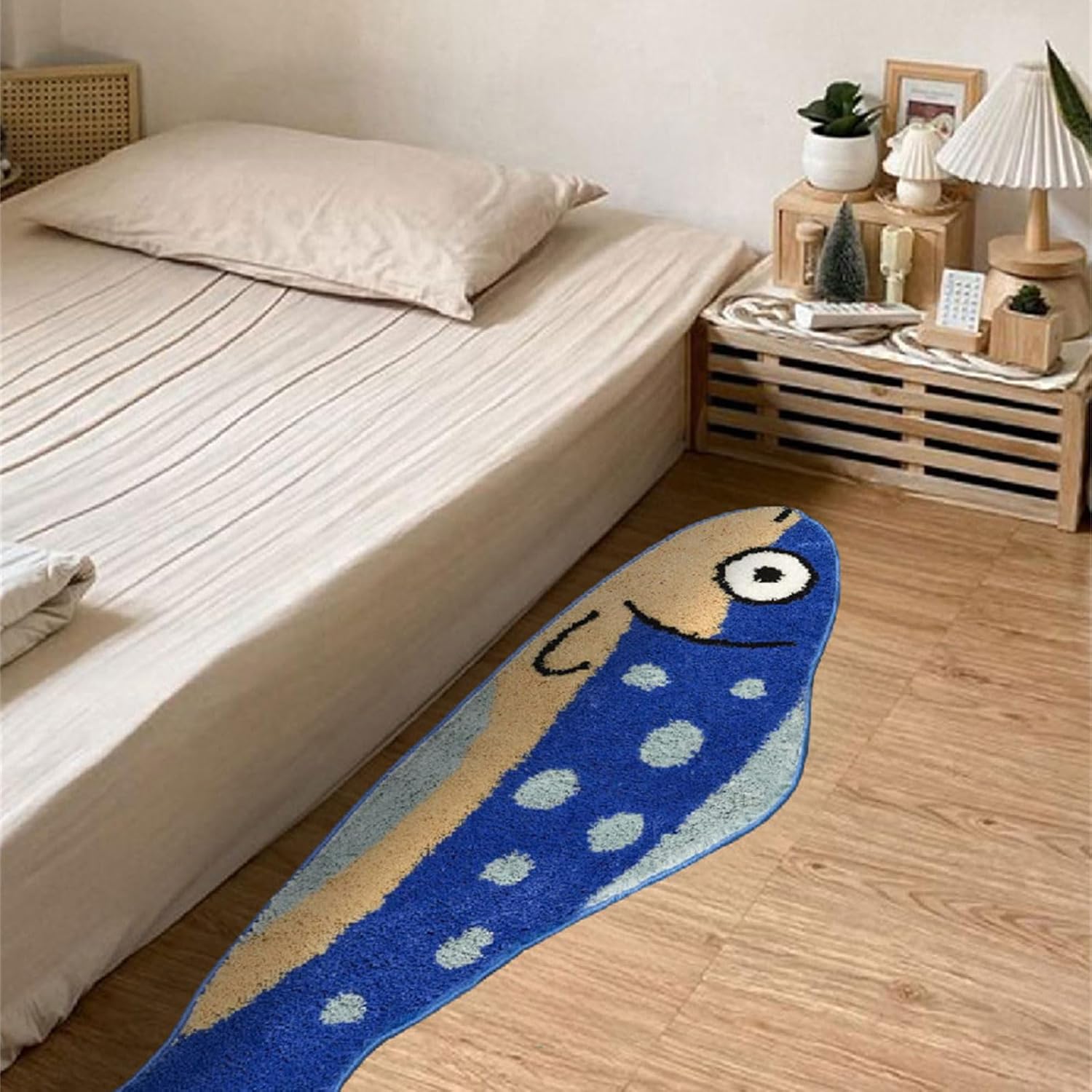 Playful Fish Shape Flocking Carpet Slip-Proof Kids Bedroom Rug for Easy Maintenance & Safe Flocking Rug