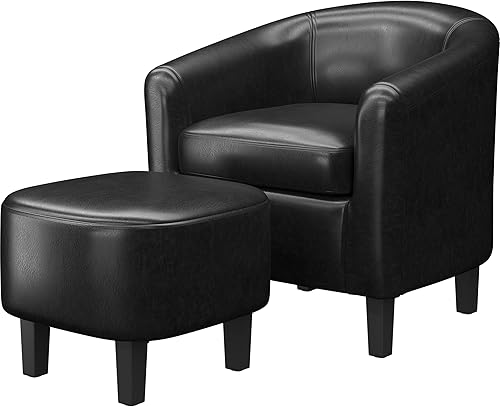 Miniatura 19 de Topeakmart Silla de club contemporánea para sala de estar, silla de barril con silla otomana y reposapiés, juego para dormitorio, sala de espera,