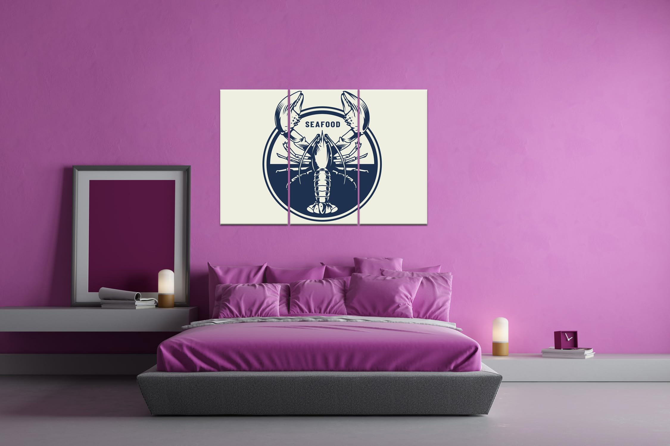 Majestous Aragosta - Simbolo delle prelibatezze del mare. Dimensioni: 120 x 80 cm (3 pezzi) Stampa artistica XXL motivo stampato su cornice in legno / immagine su tela / murale / decorazione per