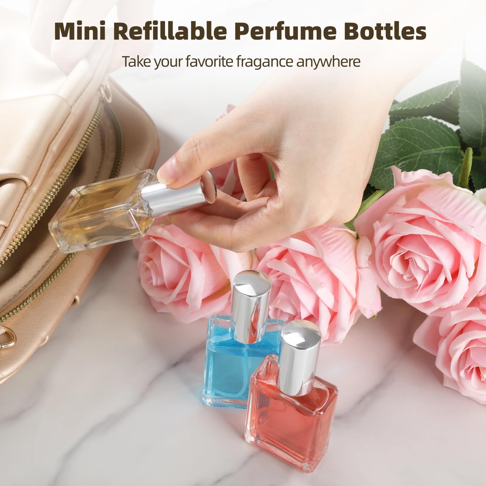 32 Stück Parfüm-Sprühflaschen aus Glas für ätherisches Öl und Kosmetik, 15 ml, nachfüllbarer Zerstäuber mit 15 Dosierwerkzeugen, klare quadratische Reisebehälter, feiner Sprühnebel, tragbare