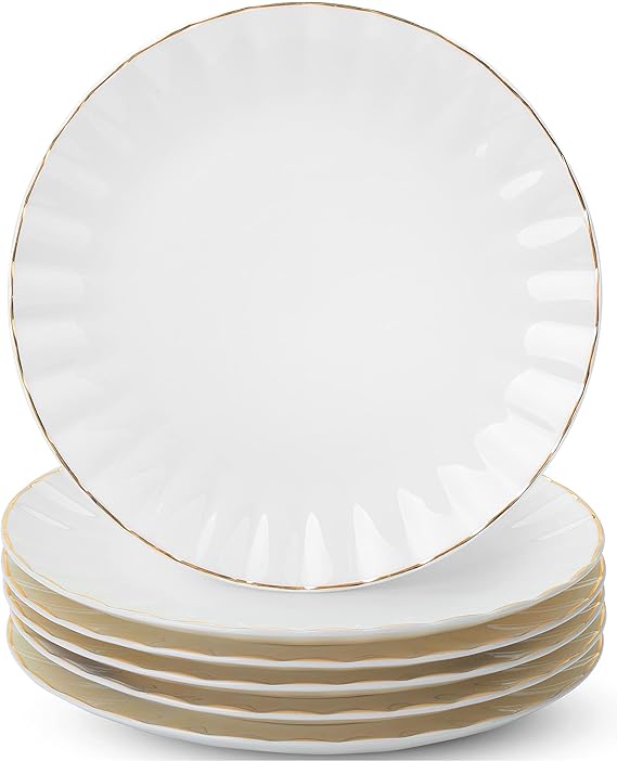 BTaT White Dessert Plates, Set of 6, 8 inch, White