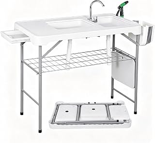 Garvee Fish Cleaning Table with Dual Sinks, Portable Folding Camping Table