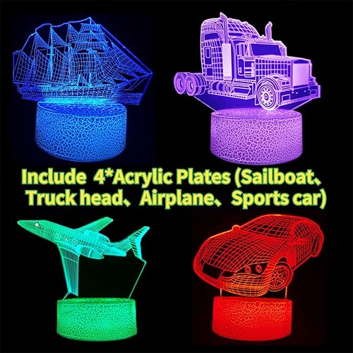 Miniatura 3 de Luz nocturna 3D para automóvil, lámpara de ilusión holograma 3D de 4 patrones, control remoto regulabletáctil inteligente, luz LED que cambia de