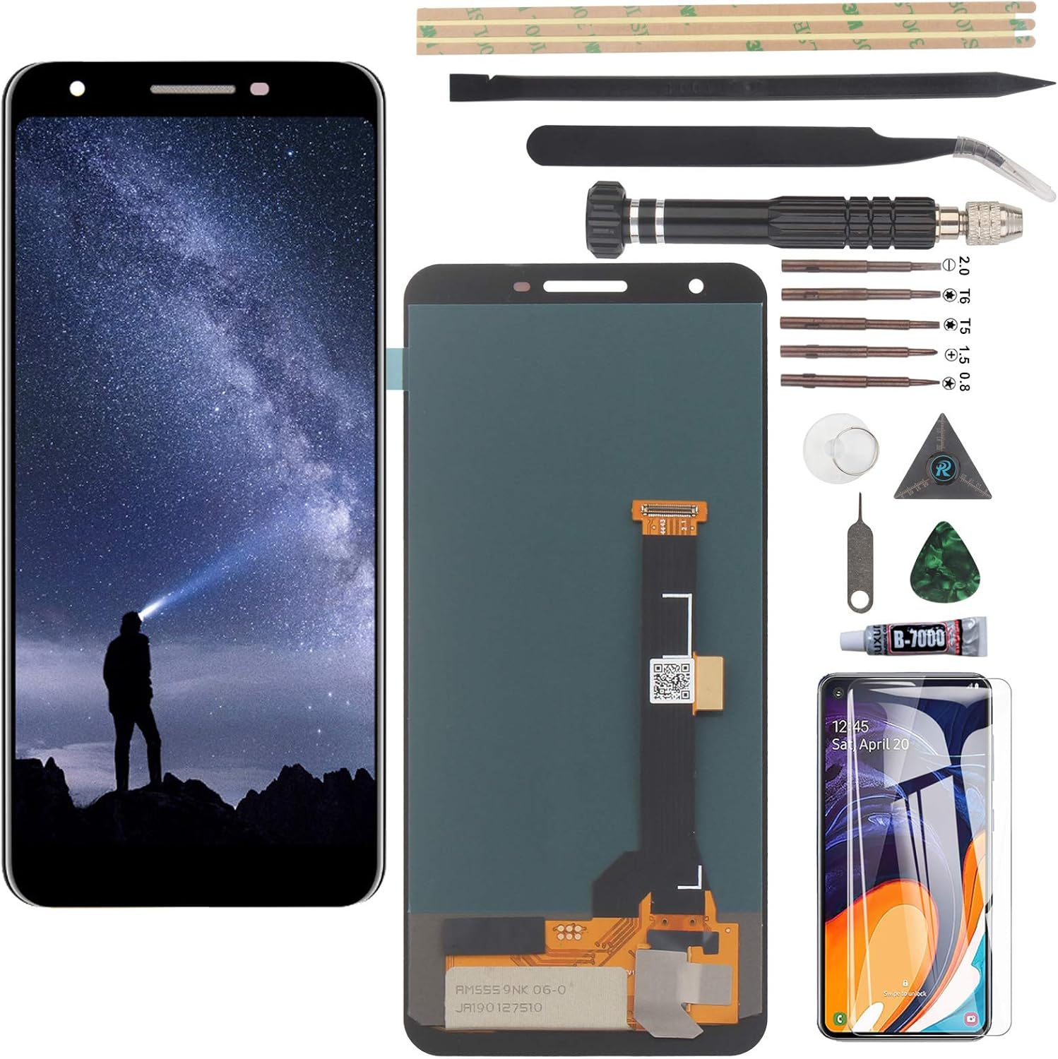 Flash Sale Buy 1 get 1 Replacement for Google Pixel 3A OLED LCD Display Touch Screen Digitizer Assembly for Google Pixel 3A G020A G020E G020B LCD with Tools with B7000 Glue(Black)