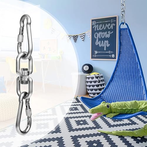 Miniatura 7 de Anillo giratorio de acero inoxidable 304 resistente 2+1, gancho giratorio de doble extremo con ganchos de presión SUS304 para columpio de árbol de