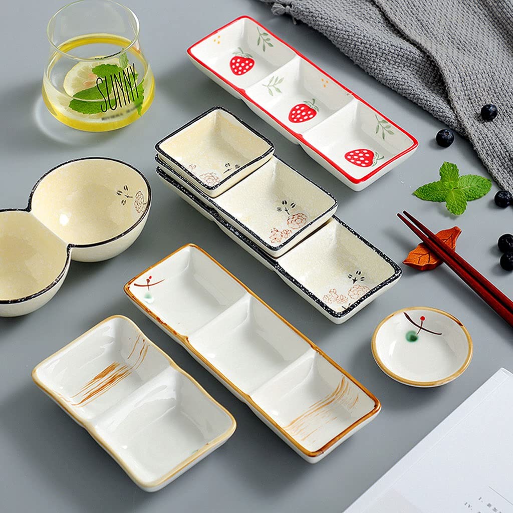Set di 2 Piatti in Ceramica per Salse, Salsa di soia, Ketchup, Barbecue, Olio d'oliva, aceto, antipasti, condimenti