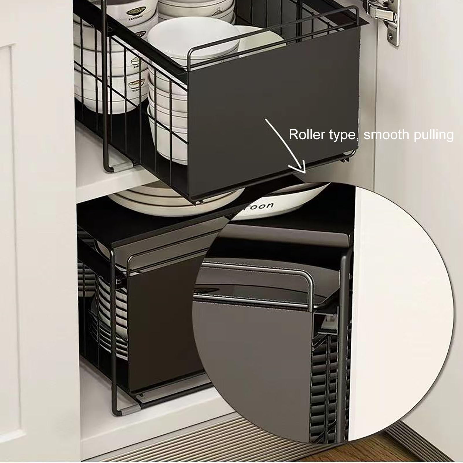 Scaffali Portaoggetti da Cucina, Scaffali Portaoggetti Sottolavello, Organizer Detersivi, Mobili Estraibili, Contenitori da Banco, per Cucina e Bagno(Black)