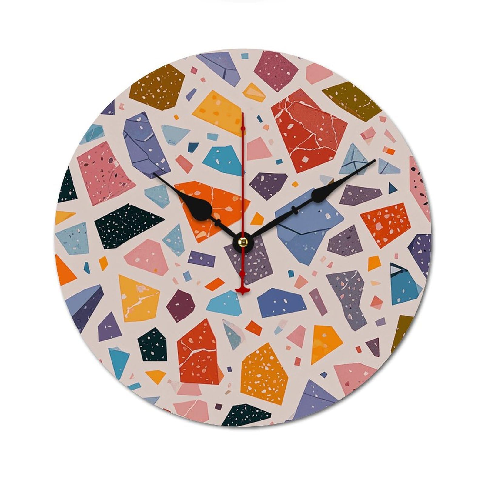 Horloge murale décorative moderne en bois motif terrazzo sans échelle pour salon