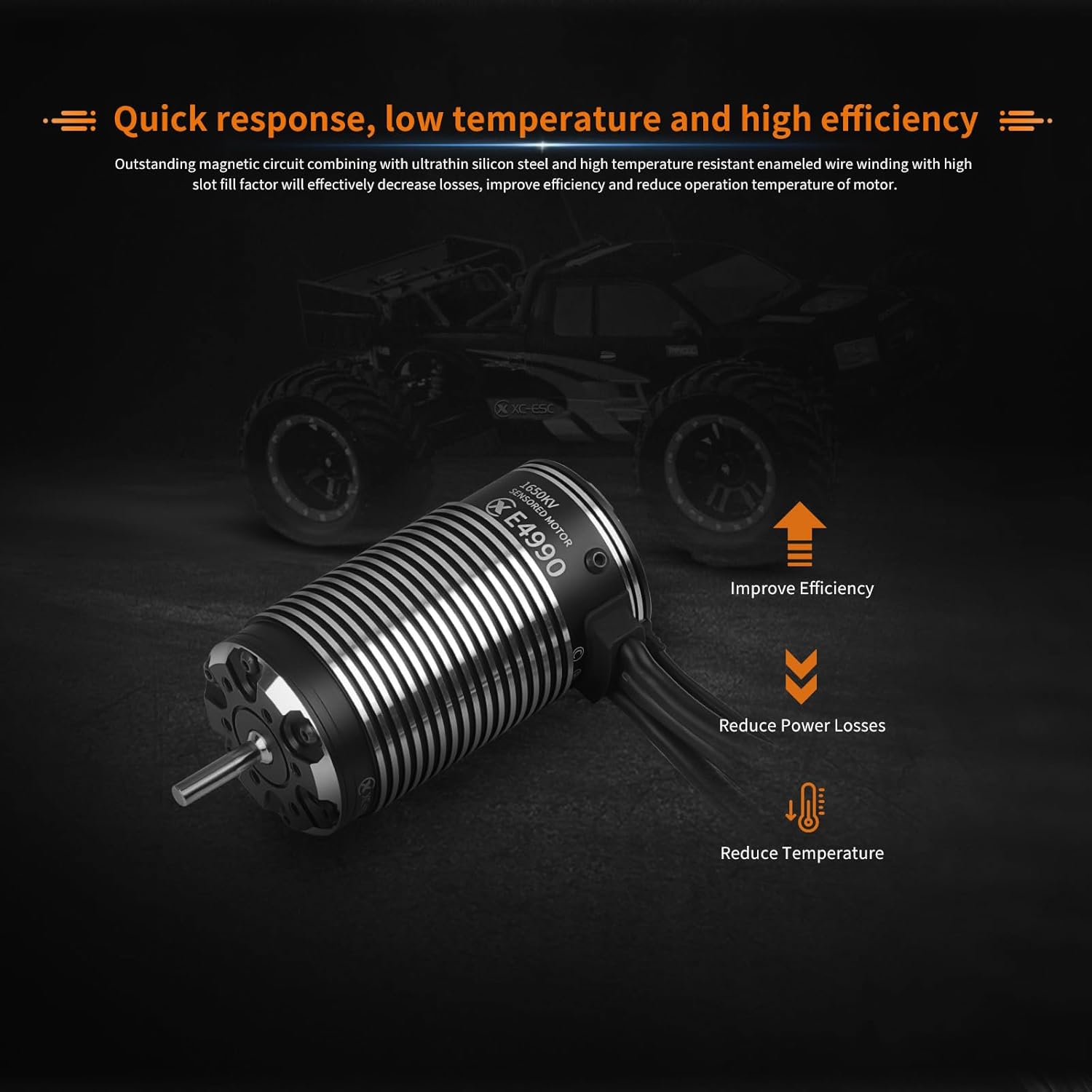 XC E4990 Sensored Brushless Motor for RC Car,3-8S Lipo 1650KV,IP67 Water Proof,Applicable to:1/6 1/7 On-Road,Short Course Monster - Image 7