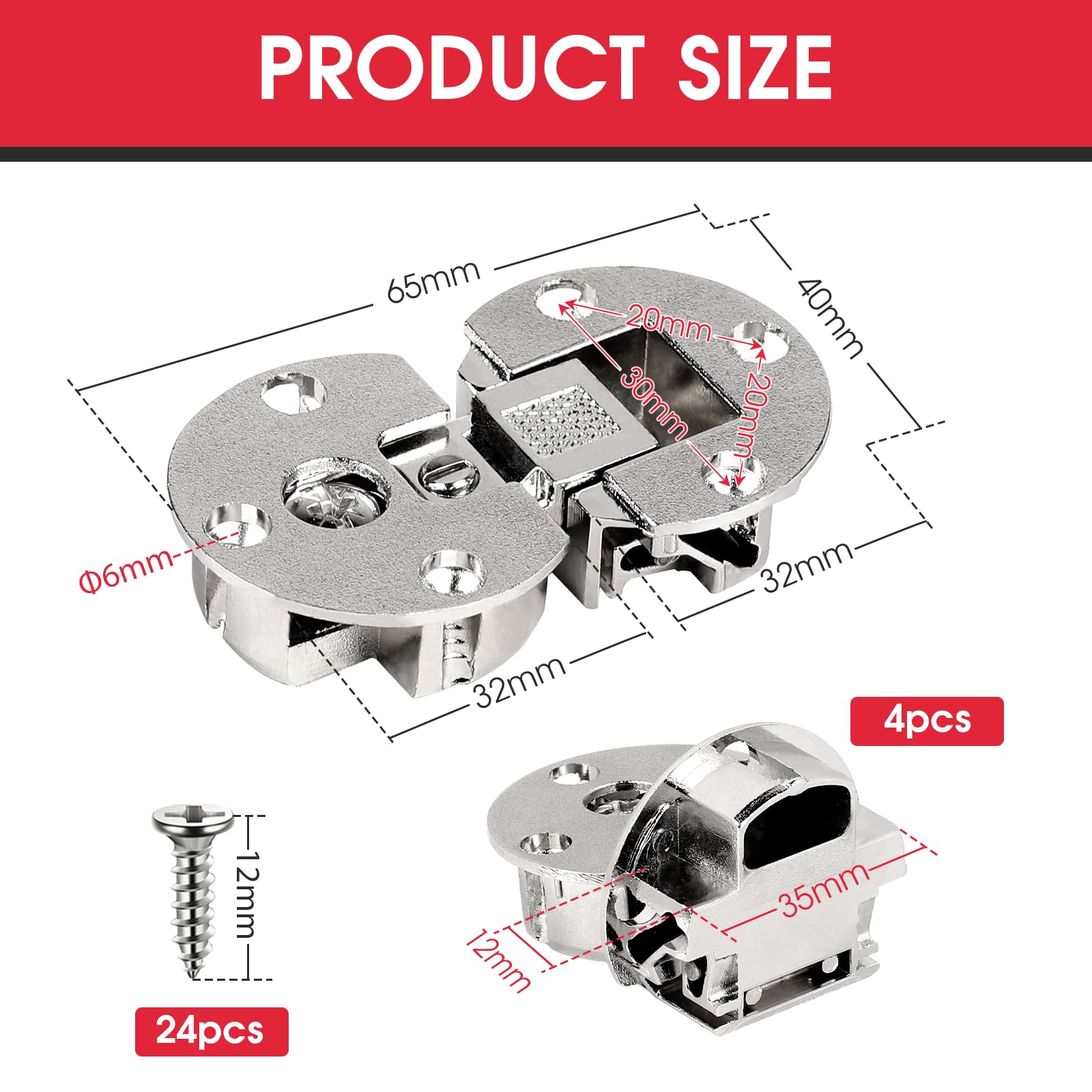 SUPAWAY Pack of 4 Flap Hinge Semicircular, 90 Degree Rotation Axis - Image 2