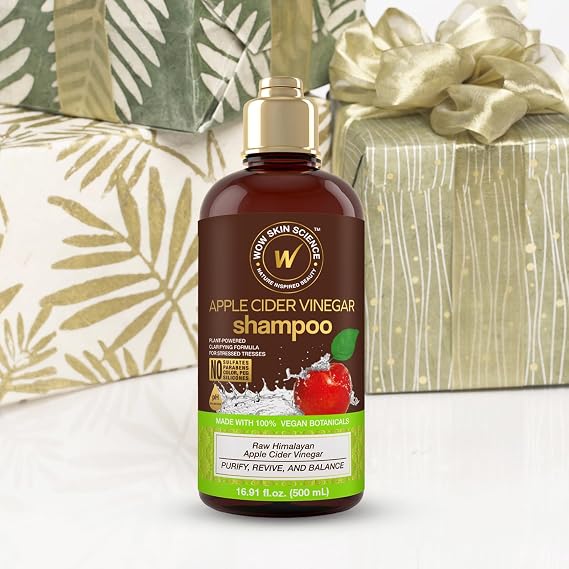 WOW Skin Science Apple Cider Vinegar Shampoo - Hair Growth Shampoo For Thinning Hair & Dandruff - Parabens & Sulfate Free (Brown, 16.9 Fl Oz)